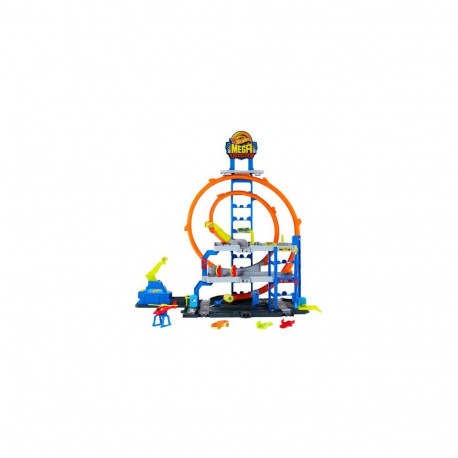 Hot Wheels City Mega Loop Garage Playset with 1 Die-Cast Toy Car &amp; 1 Toy Helicopter in 1:64 