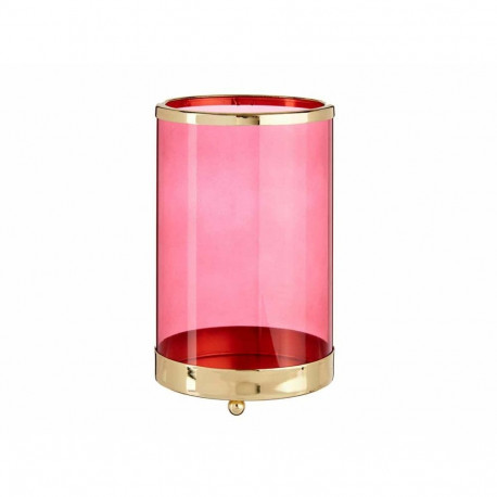 Candleholder Gift Decor Pink Golden Metal Glass 12,2 x 19,5 x 12,2 cm Cylinder