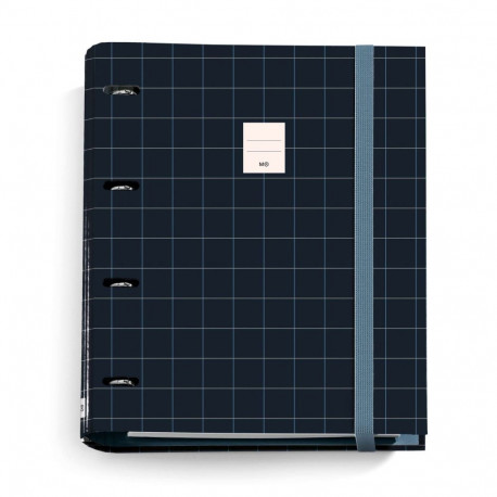 Kaustik A4 100l 5x5 ruut 4-värvi register, 4-D rõngaskaaned lam.kartong kummiga Rider Black Miquelri