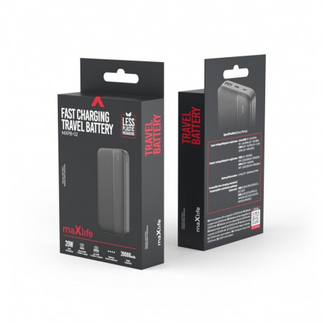 Power Bank 20000 mAh MXPB-02 PD QC 20W By Maxlife Black