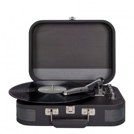 Vintage Turntable in Leatherette Briefcase 2x2.2W RMS with Bluetooth / USB Player & Recorder, Titani