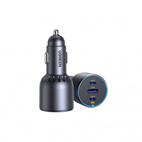 Car Quick Charger 75W 12-24V USB-A + 2xUSB-C QC3.0 PD3.0, Grey