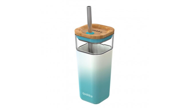 Quokka Liquid Cube - Kubek szklany 540 ml ze słomką ze stali nierdzewnej (Teal Gradient)