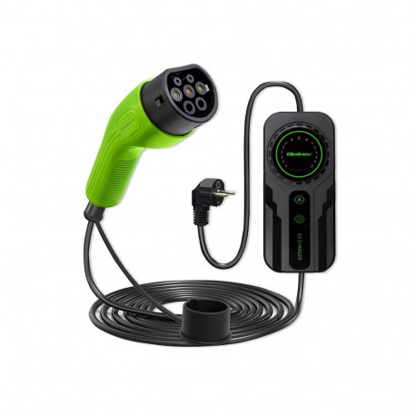 Qoltec mobiilne EV autolaadija reguleeritav 2in1 Type2 | SCHUKO | 3.5kW | 230V | LCD | kaasaskantav 