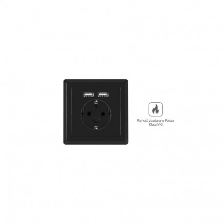 AC WALL SOCKET 230V WITH 2 USB PORT 2.1A, SCHUKO SOCKET BLACK LANBERG