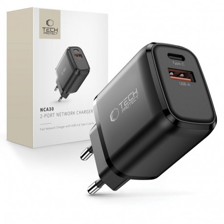 TECH-PROTECT NCA30 2-PORT NETWORK CHARGER PD 30W / QC3.0 BLACK
