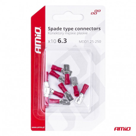 Otsikute komplekt (isane) 10 tk, 6,3mm 0.5-1.5mm2, punane