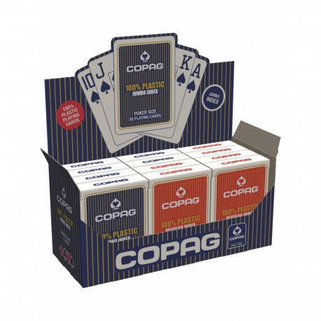 Karty poker 100% plastik pkj. talia czerwona, duży index w 2 rogach