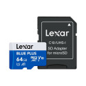 Lexar microSDHC Blue Plus UHS-I with SD adapter, up to 100MB/s read  C10/A1/U3 (V30) 64GB