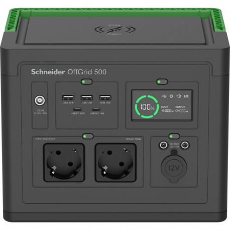 Schneider OffGrid Portable Power Station 500, 230V, 517Wh Lithium-ion, LCD, 2 CEE 7/3 Schuko outlets