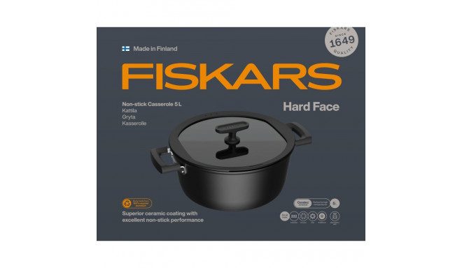 Keraamiline mittenakkuva kattega pott FISKARS HARD FACE, kaanega, 5 l