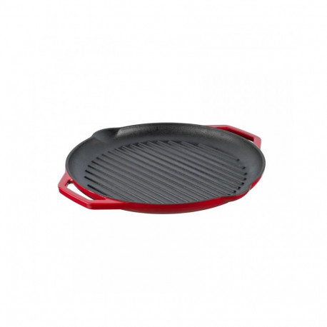 GRAND FEU cast iron frying pan, enameled, ribbed, red color