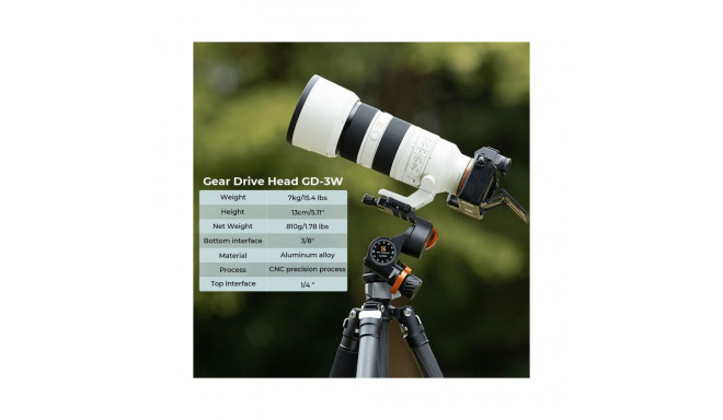 Camera Accessories - K&F Concept GD3W 3D Gear Head 6kg Load Capacity Aluminium