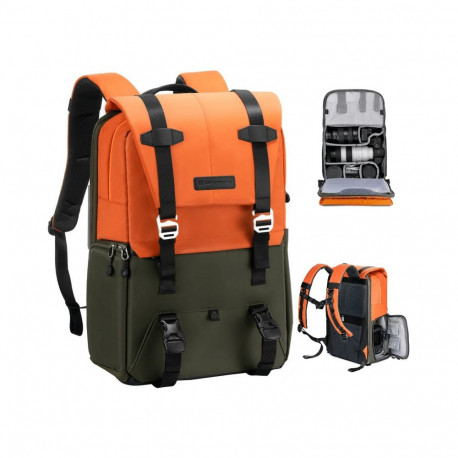 Photo Backpack - K&F Concept Urban Wander 20L, Holds Camera, Lenses, Laptop, Drone, Orange