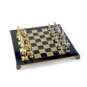 Chess Set - Manopoulos Greek Roman Metal with 44cm Board, Wooden Case, Blue