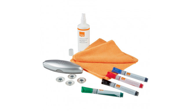 Klaastahvli tarvikukomplekt Nobo Starter Kit - 4 klaastahvlimarkerit, klaastahvli puhastaja, puhastu