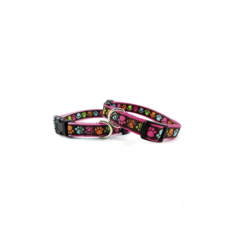 Record pink collar with paw pattern XS 1.6x30-45cm
