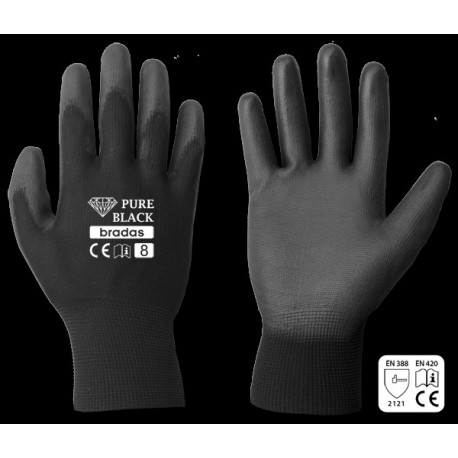 Gloves PURE BLACK PU, size 11