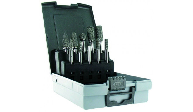 Set of Tungstene Carbide Rotary Burrs FLK10. Contains 10 rotary burrs Ø6 - Ø12 mm with different sha