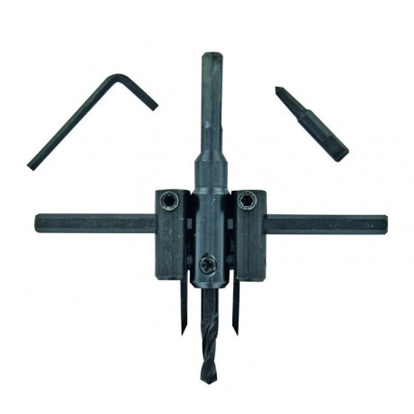 Adjustable hole saw for wood and plaster board, 2 cutting edges 30-120mm, hex shank