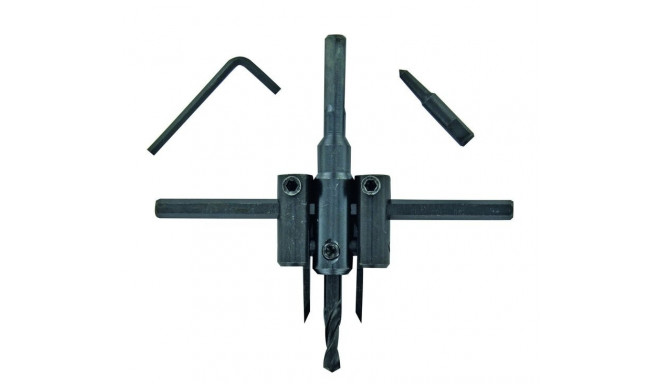 Adjustable hole saw for wood and plaster board, 2 cutting edges 30-120mm, hex shank