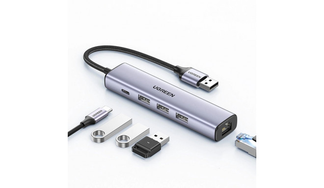 Ugreen multifunctional adapter HUB USB 3.0 - 3 x USB / Ethernet RJ-45 / USB Type C PD gray (CM475)