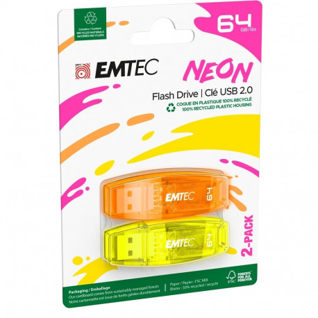 Emtec USB2.0 C410 64GB Neon 2 pcs