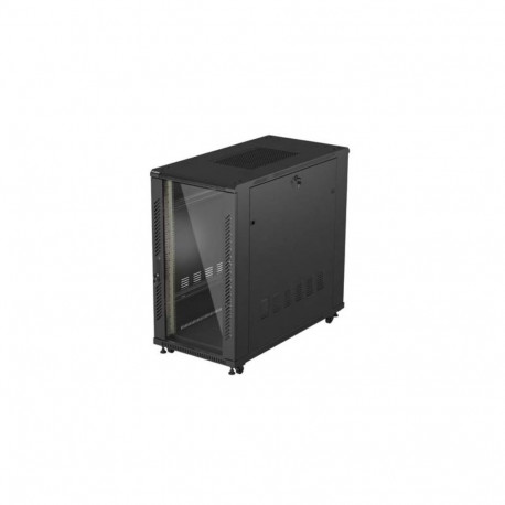 19" 22U 600x1200 black floor-standing rack cabinet with glass doors (flat pack)