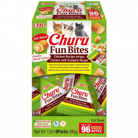 Churu FUN BITES Chicken Recipe wraps Chicken with Pumpkin cat treat 8 x 12g