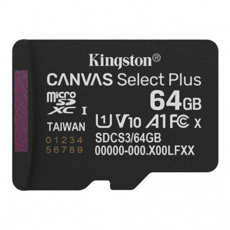 KINGSTON 64GB micSDXC Canvas Select Plus Gen3 100R A1 üksikpakend ilma ADP-ta