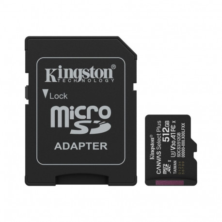 KINGSTON 512GB microSDXC Canvas Select Plus Gen3 150MB/s A1 kaart + adapter