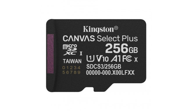 KINGSTON 256GB micSDXC Canvas Select Plus Gen3 150R A1 ühekordne pakend ilma ADP-ta