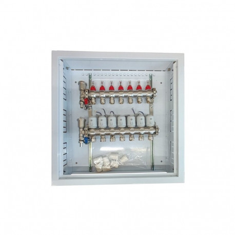 Heating Manifold 7 Loops with Thermal Actuators NC AC230V and Flow Meters