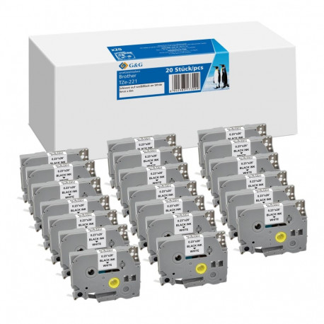 G&G etiketilint 9mmx8m 20x ühilduv Brother TZe-221, must/valge