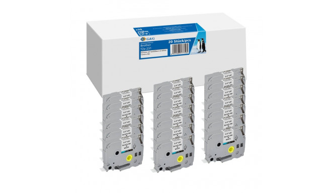 20x G&G Schriftband 12mm x 8m sw ws komp. m. Brother TZe-231