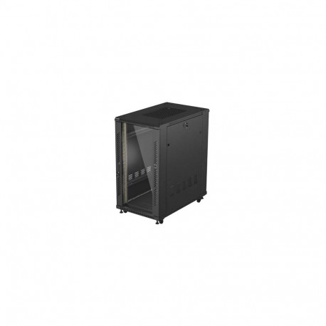 RACK CABINET 19" FREE-STANDING 22U/600X1000 (FLAT PACK) WITH GLASS DOOR BLACK LANBERG