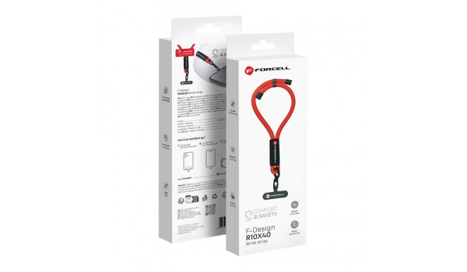FORCELL F-DESIGN R10X40 wrist phone lanyard with adjustable length (max 20cm in the loop) red