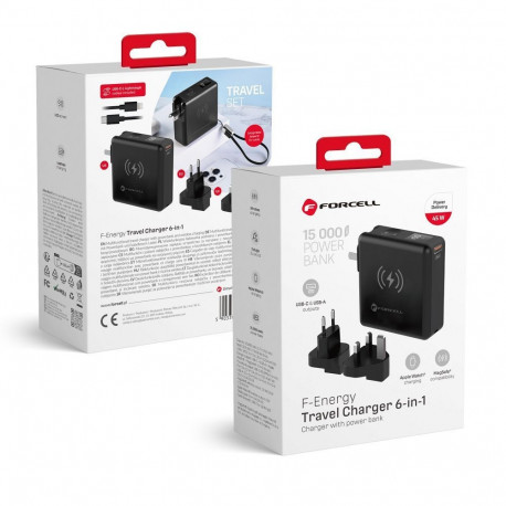 Multifunction charger Forcell F-Energy 6in1 USB A + USB C PD 45W + power bank 15000 mAh + wireless c