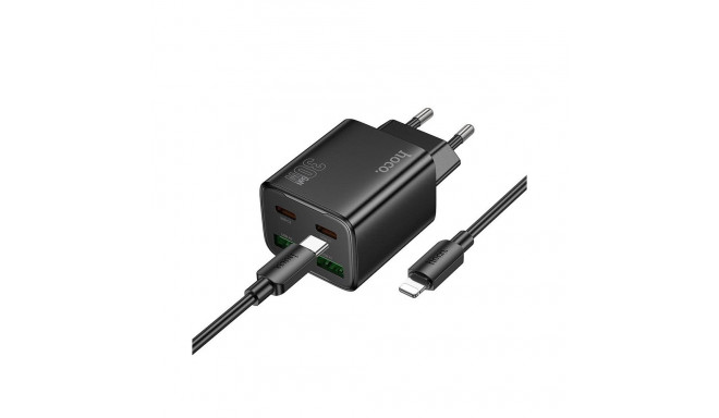 Phone charger Hoco 2 x USB C + 2 x USB A QC3.0 PD 3A 30W + cable USB C to Lightning N56 black
