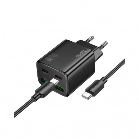 Phone charger Hoco 2 x USB C + 2 x USB A QC3.0 PD 3A 30W + cable USB C to USB C N56 black