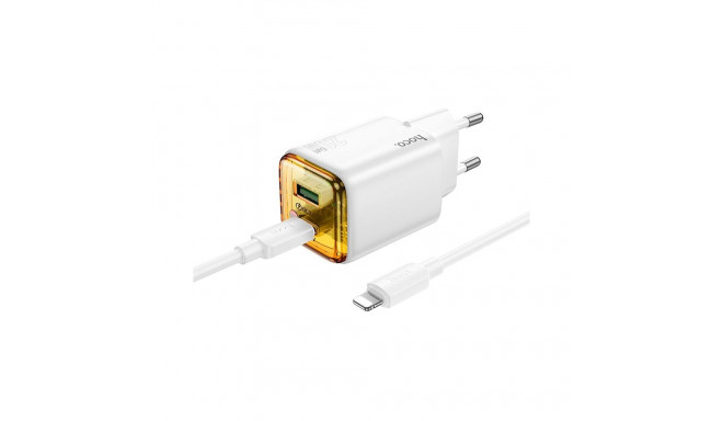 Phone charger Hoco USB A + USB C QC3.0 PD 3A 20W + cable USB C to Lightning N52 white