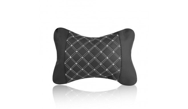 Car headrest pillow with stitching black white