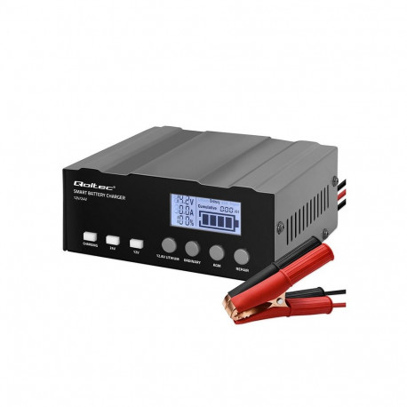 Qoltec laadija 12V nutikas mikroprotsessoriga 12.6V 24V AGM GEL-akude taastamisfunktsiooniga LCD