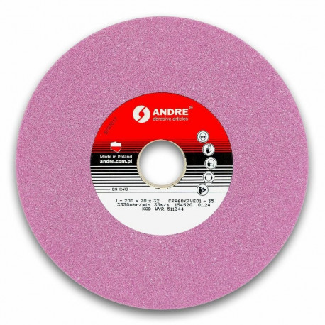 ANDRE FLAT GRINDING WHEEL 200mm x 20mm x 32mm CRA60K7VE01-35 PINK "TYPE 1"