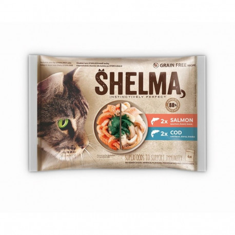 SHELMA lõhe ja tursaga kastmes märg kassitoit 4x85g