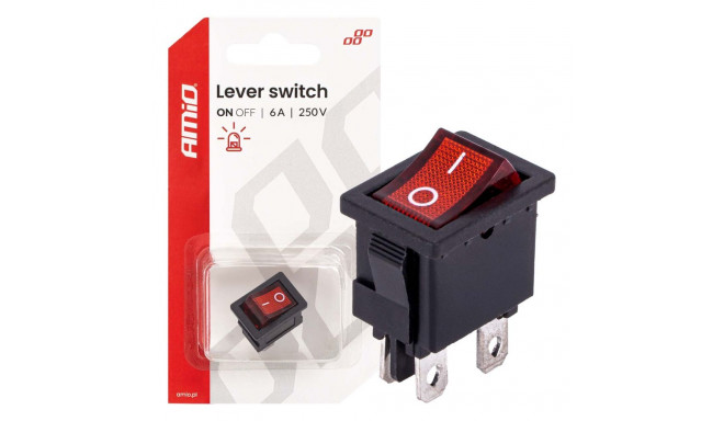 Włącznik kołyskowy z czerwonym podświetleniem 6a 250v amio-04439