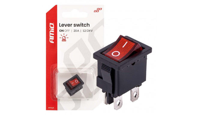 Włącznik kołyskowy z czerwonym podświetleniem 20a 12v 24v amio-04440