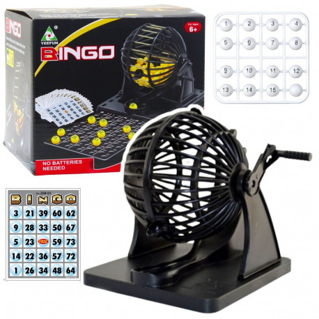 Gra Rodzinna Bingo Maszyna Losująca Klasyczna 80 Kulek 20 Kart