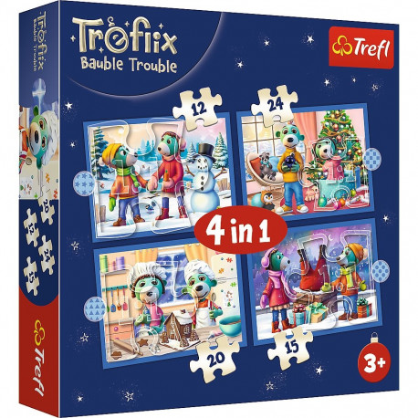 Puzzle - 4ühes (12, 15, 20, 24) - U Treflików sajab lund - Trefilkite perekond - Trefl 34657