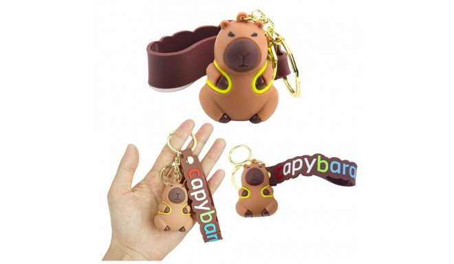 Brelok Figurka Kapibara Z Żółtym Plecakiem Zawieszka Karabińczyk Kółko